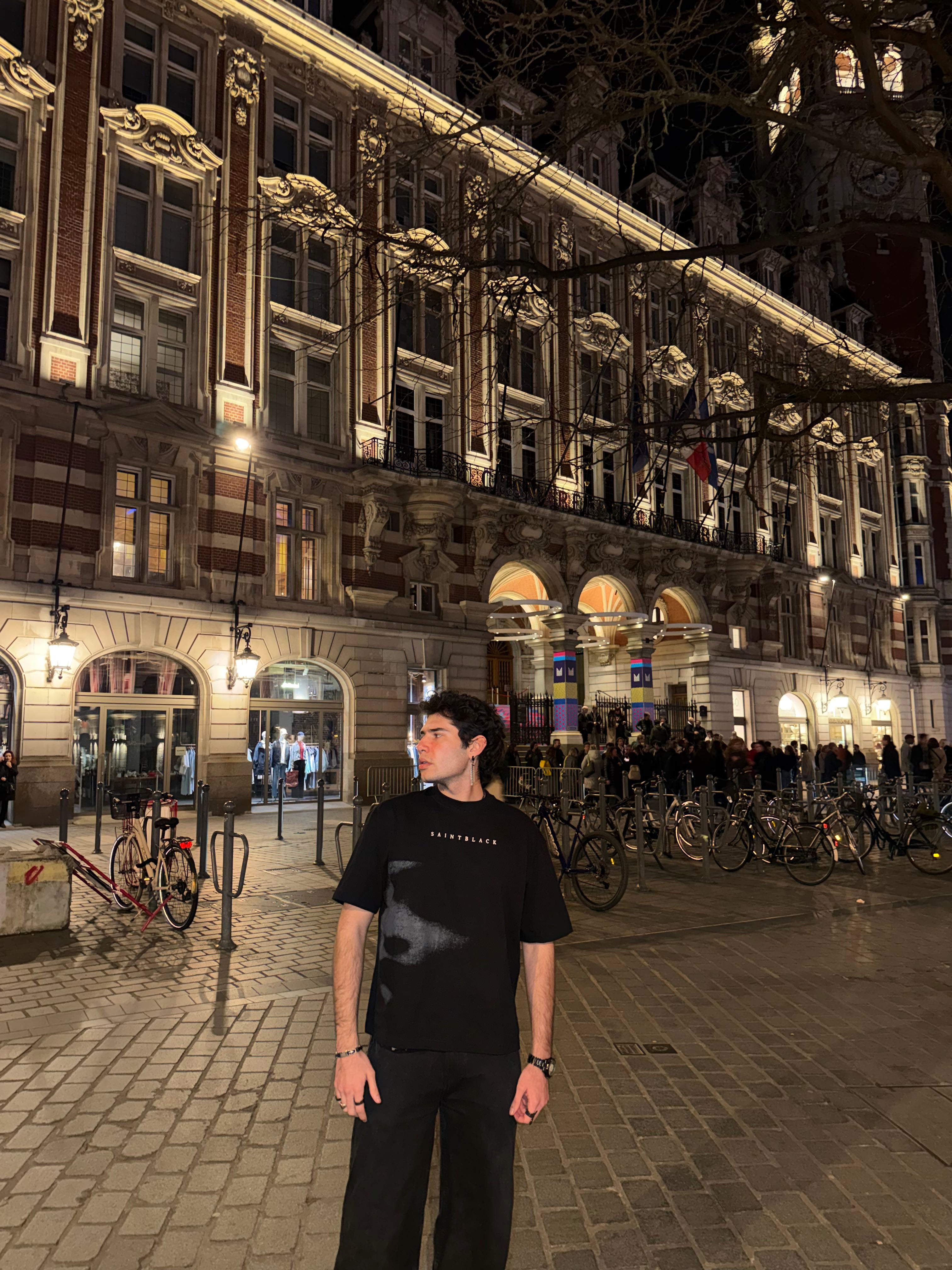 SAINTBLACK Outfit 02 — Blurred Echo Tee + Ash Black Jeans